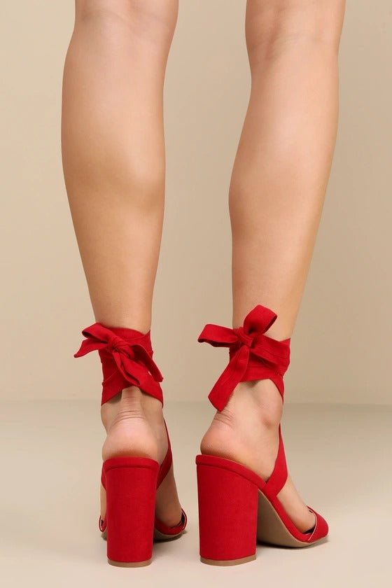 Alta Dark Red Suede Lace-Up Heels