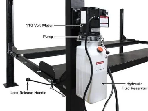 8,000 lb Capacity ALI-Certified 4-Post Automotive Storage Lift with 110V Electric Operation, Caster Kit, Runway Ramps & Safety Lock System - Image 6