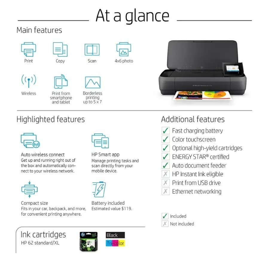 Portable Wireless All-in-One Inkjet Printer with Rechargeable Battery, Printing, Scanning & Copying Functions - Image 2