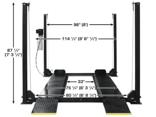 8,000 lb Capacity ALI-Certified 4-Post Automotive Storage Lift with 110V Electric Operation, Caster Kit, Runway Ramps & Safety Lock System