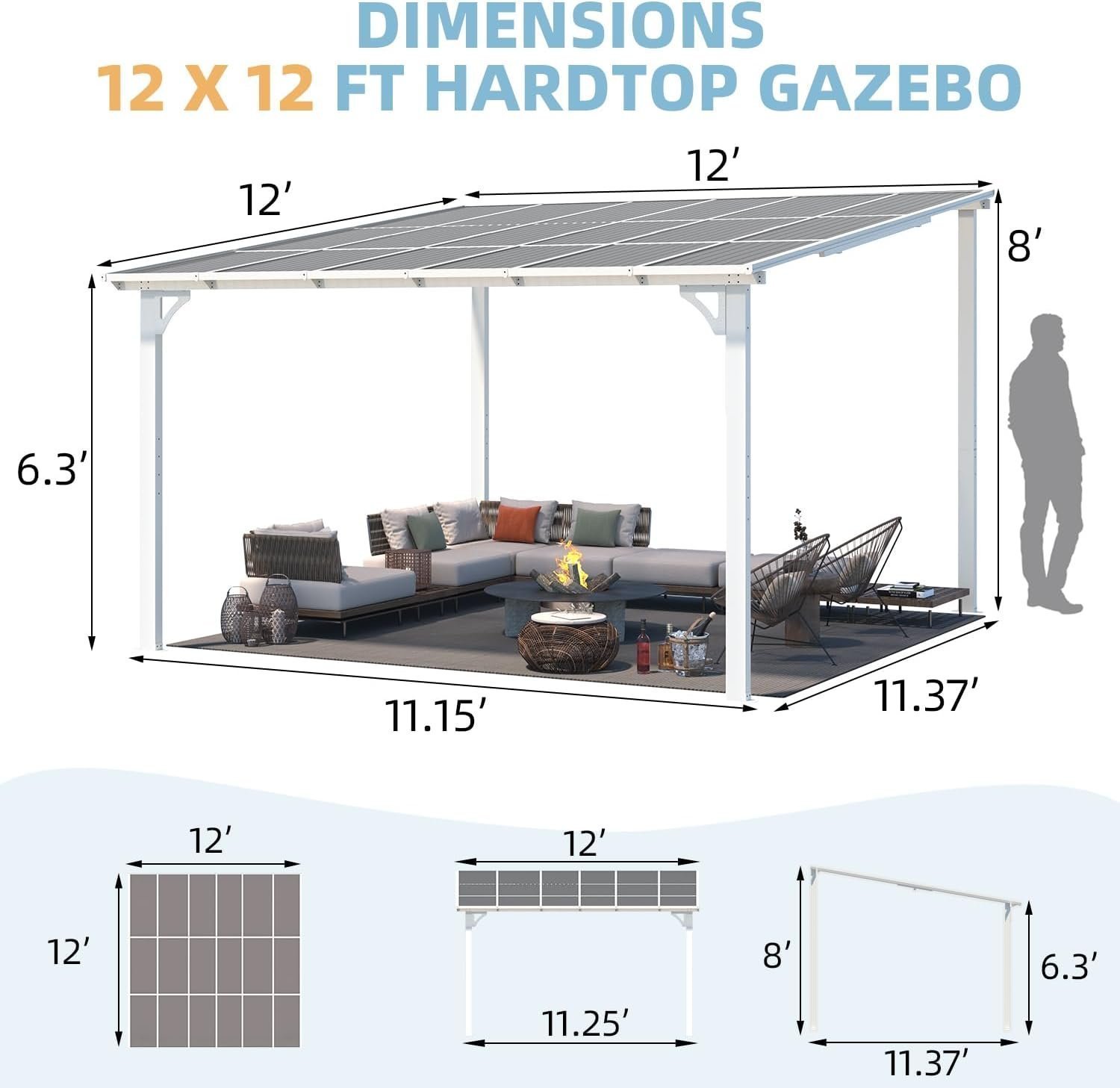 Aecojoy 12 ft x 12 ft White Aluminum Pergola with Canopy - Image 4