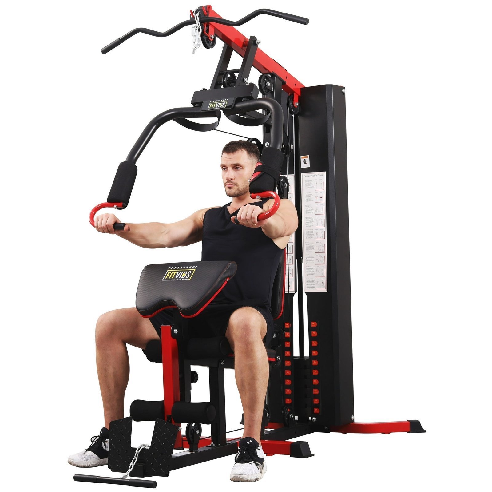 Multi-Station Home Gym System with Cable Pulley Resistance, 122.5 lb Weight Stack & Full-Body Workout Capability