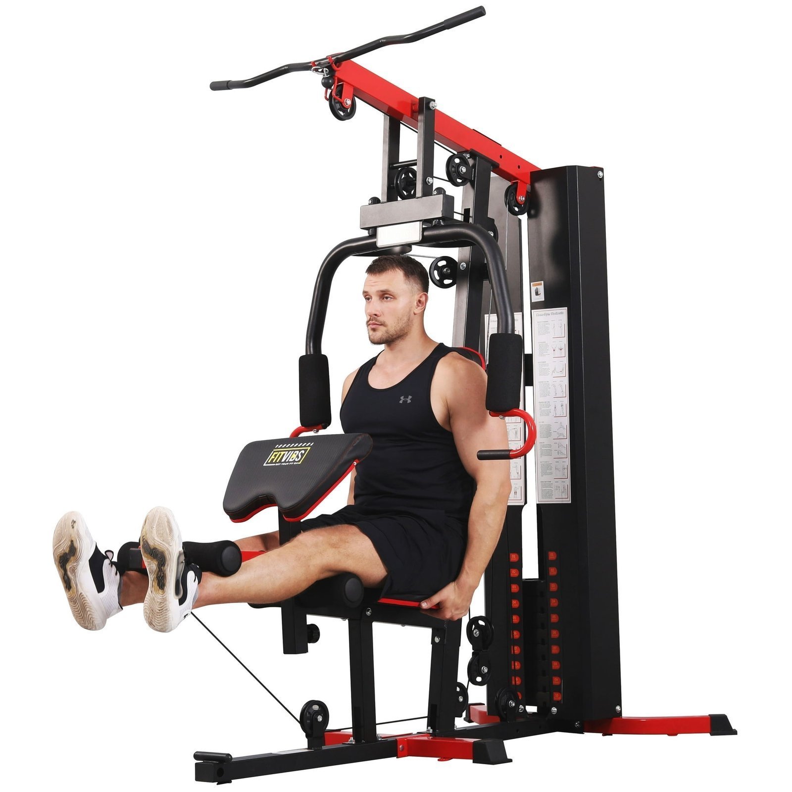 Multi-Station Home Gym System with Cable Pulley Resistance, 122.5 lb Weight Stack & Full-Body Workout Capability - Image 4