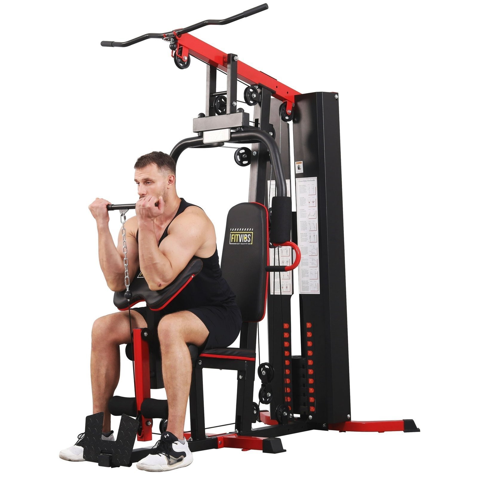 Multi-Station Home Gym System with Cable Pulley Resistance, 122.5 lb Weight Stack & Full-Body Workout Capability - Image 7