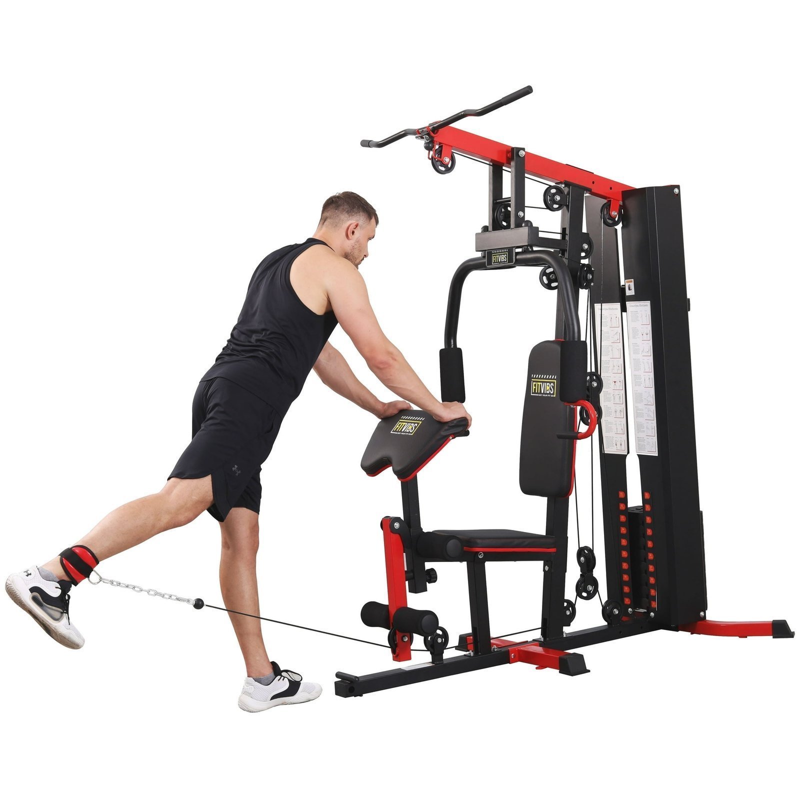 Multi-Station Home Gym System with Cable Pulley Resistance, 122.5 lb Weight Stack & Full-Body Workout Capability - Image 8
