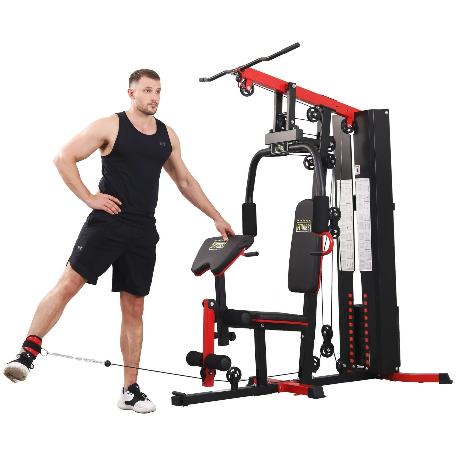Multi-Station Home Gym System with Cable Pulley Resistance, 122.5 lb Weight Stack & Full-Body Workout Capability - Image 9