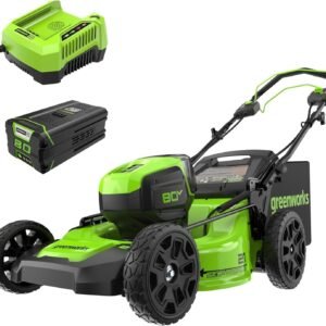 21-Inch 80V Battery-Powered Self-Propelled Lawn Mower with Brushless Motor, 4-in-1 Cutting System, Dual Battery Ports & LED Headlights