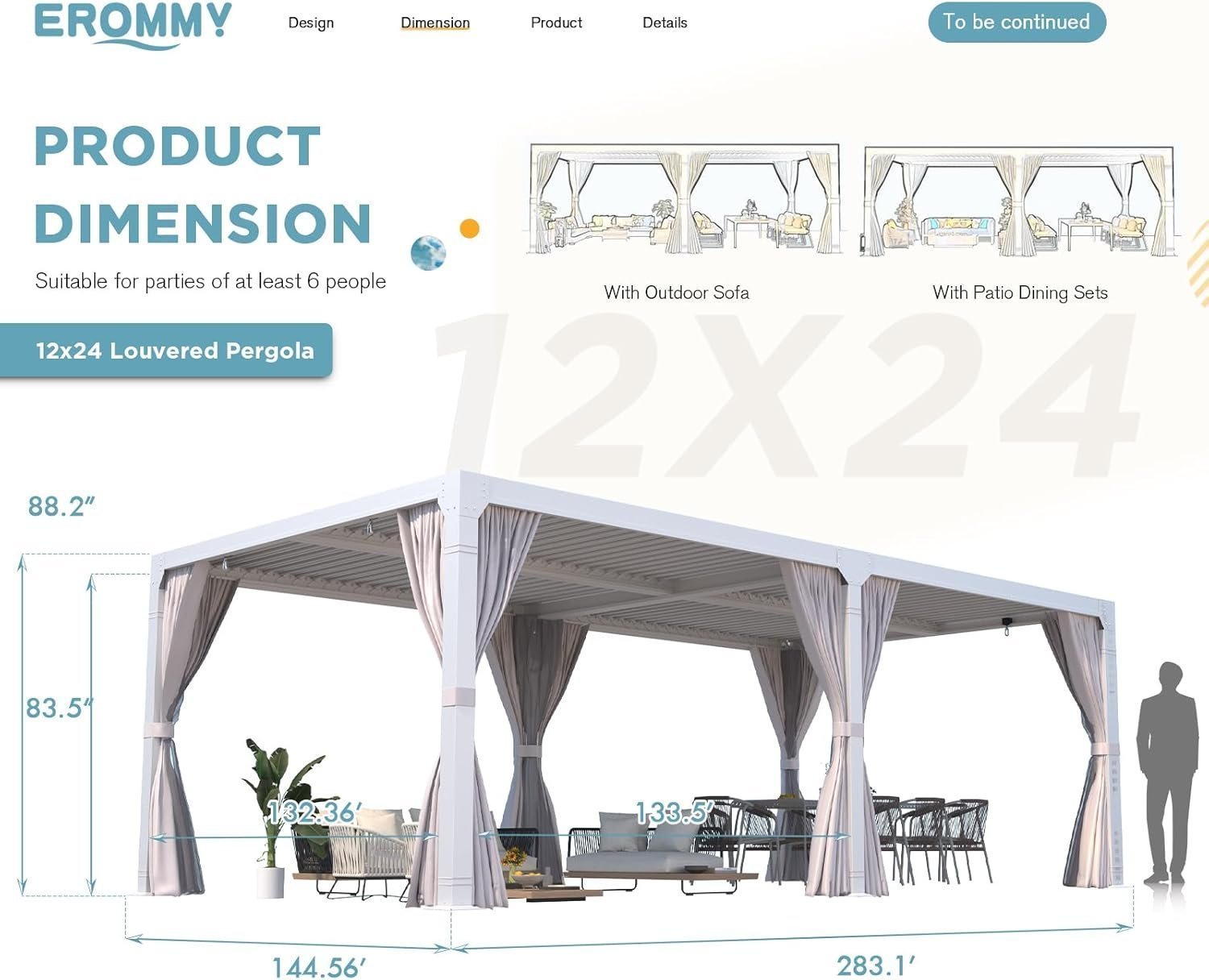 EROMMY 12’x24′ Outdoor Louvered Pergola Gazebo - Image 6