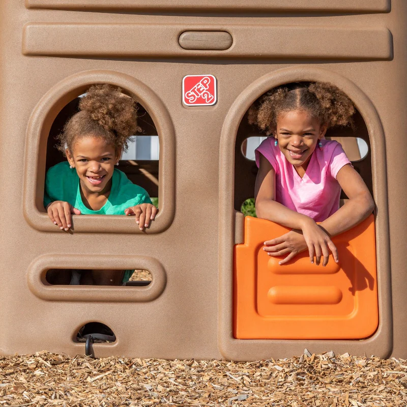Outdoor Kids Playhouse Climber with Slide & 2-Swing Extension, Raised Platform & Crawl-Under Play Area - Image 5