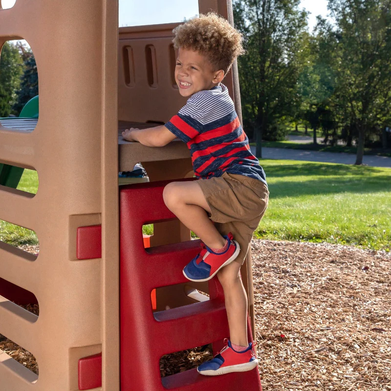 Outdoor Kids Playhouse Climber with Slide & 2-Swing Extension, Raised Platform & Crawl-Under Play Area - Image 3
