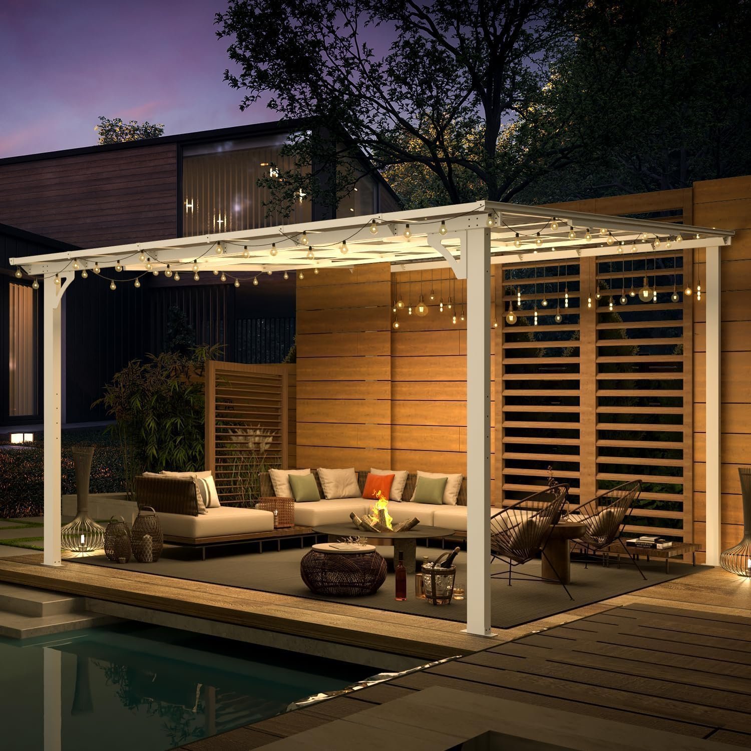 Aecojoy 12 ft x 12 ft White Aluminum Pergola with Canopy - Image 5