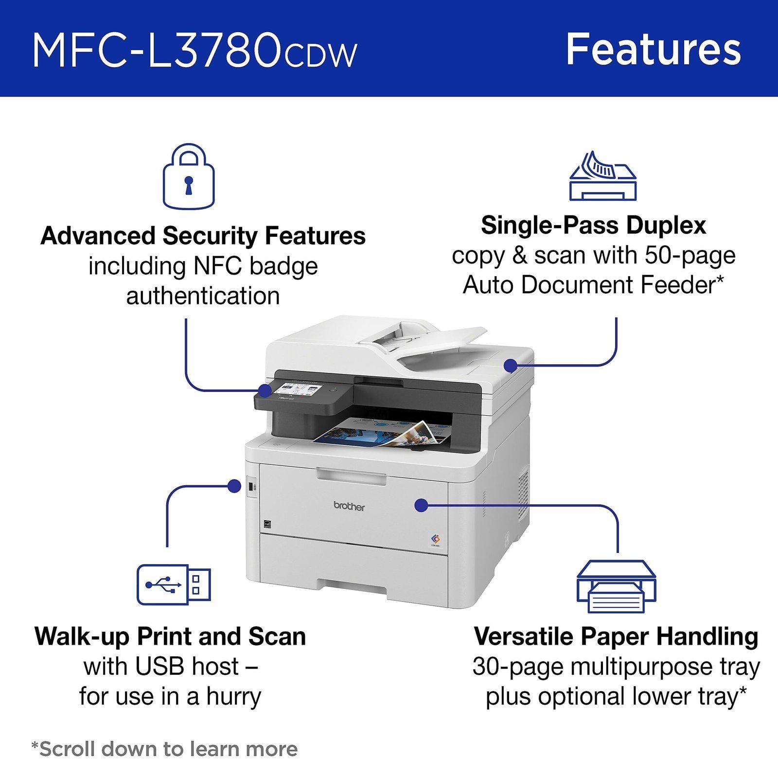 Wireless Color Laser All-in-One Printer with Duplex Printing, Duplex Scanning, Fax & Mobile Printing Support - Image 2