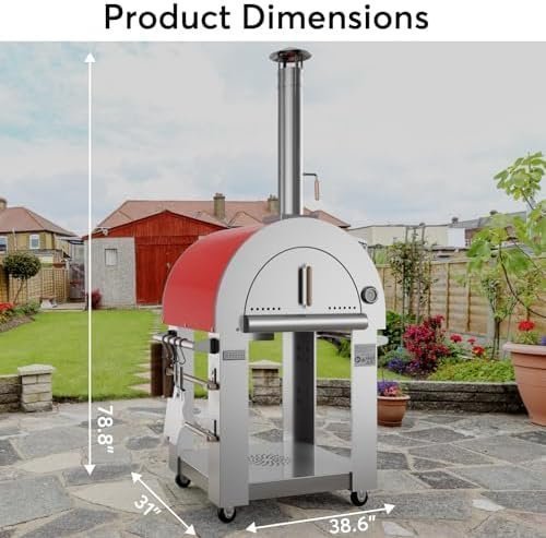 Empava Pizza Oven with Open Shelf and Wheels for Outdoor Kitchen, Wood Fire for Grill & Camping Backyard Party in Stainless Steel, 38.6 Inch, Italian Red - Image 5