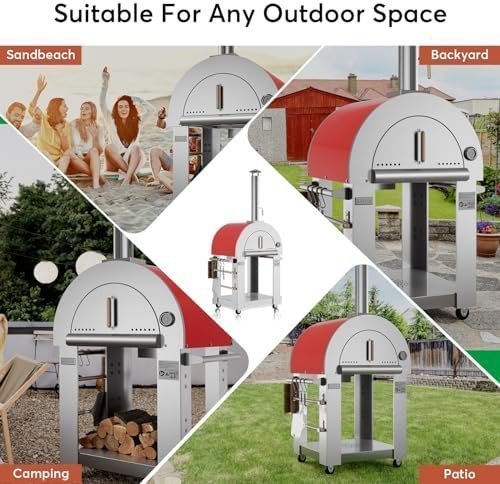 Empava Pizza Oven with Open Shelf and Wheels for Outdoor Kitchen, Wood Fire for Grill & Camping Backyard Party in Stainless Steel, 38.6 Inch, Italian Red - Image 6