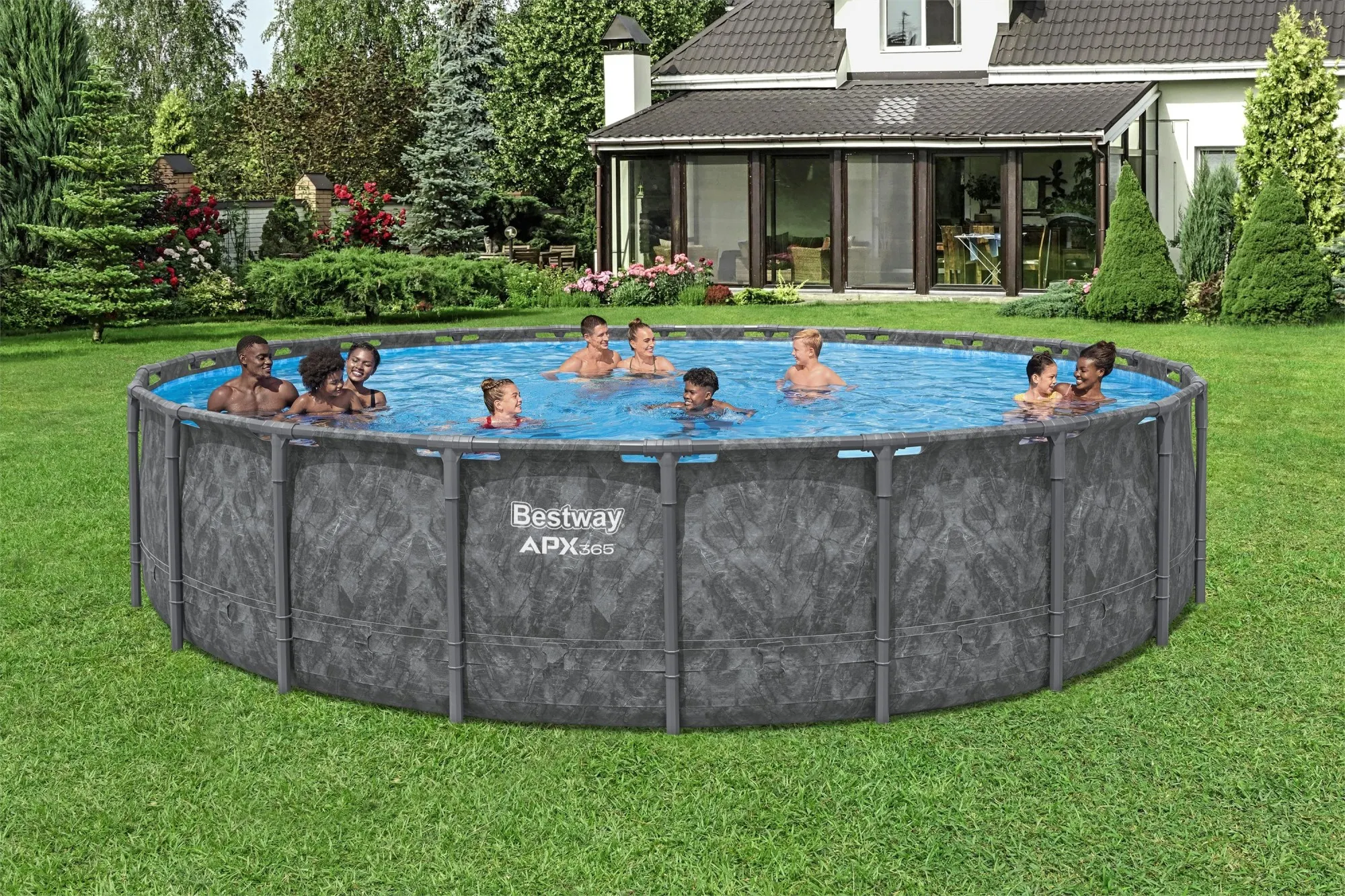 Bestway - APX 365 22'x52" Round Above Ground Swimming Pool Set with Pump & Ladder - Gray - Image 6