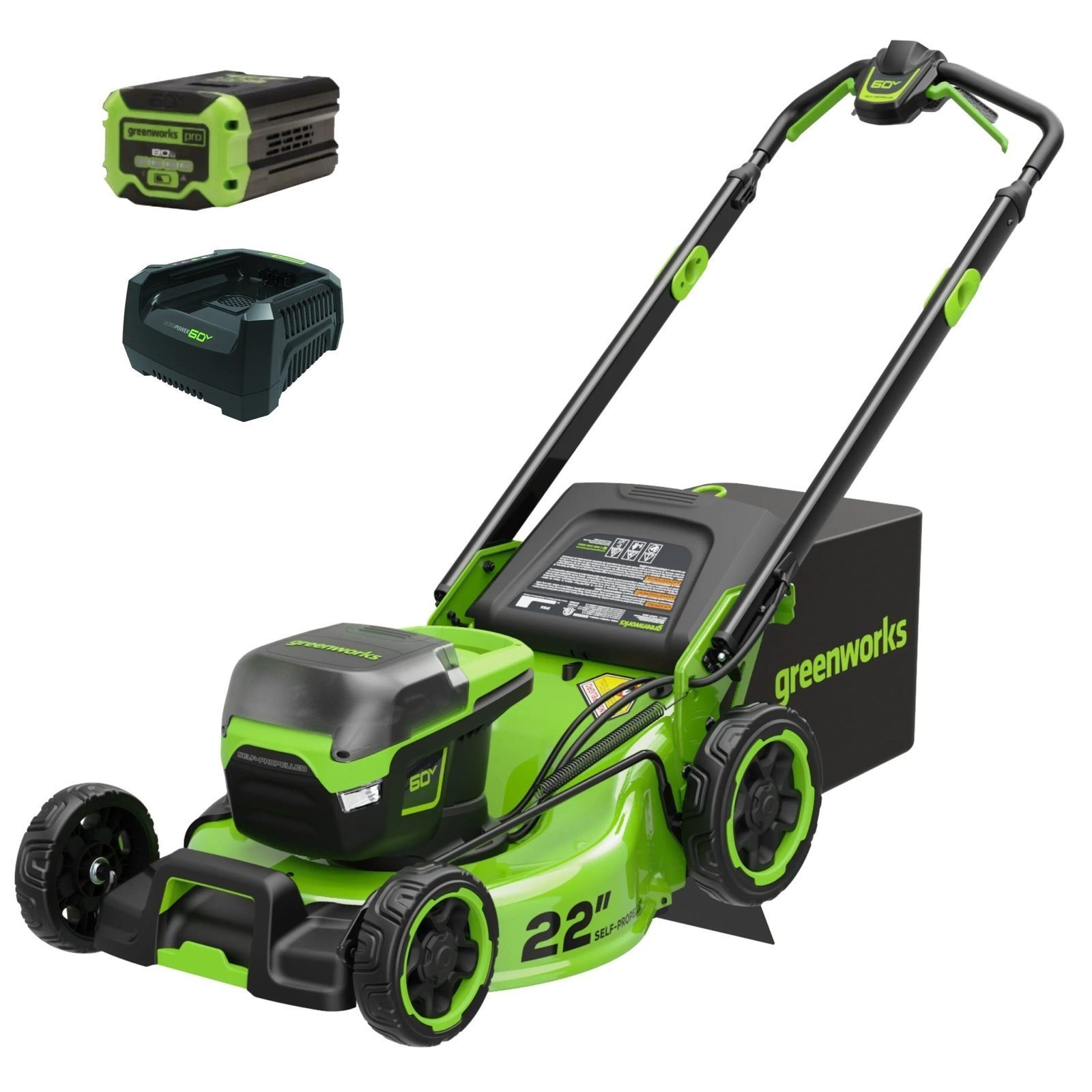 60V 22" Cordless Self-Propelled Lawn Mower with 8.0Ah Battery and Fast Charger