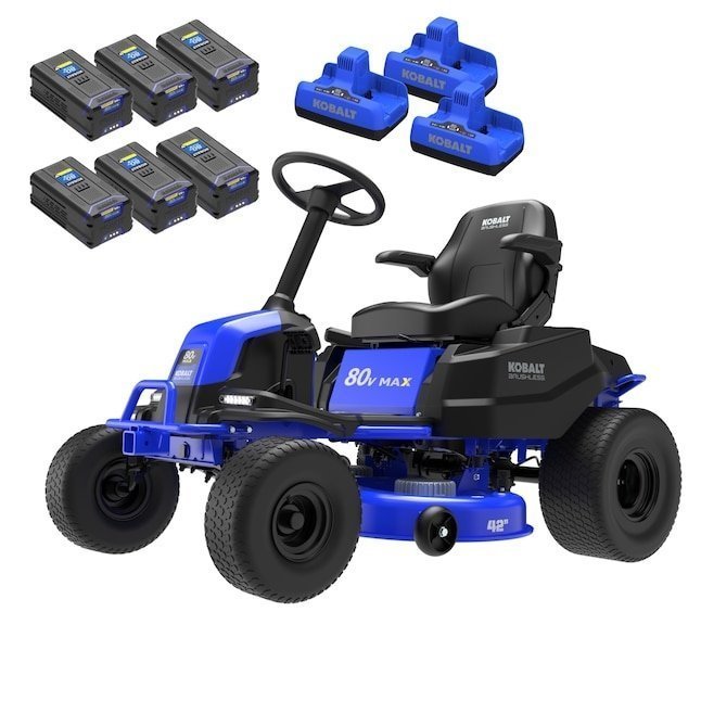 42-Inch 80V Battery-Powered Riding Lawn Tractor with Brushless Motor, 2-Acre Runtime Capability, Dual Blade System & 6x 5Ah Lithium-Ion Batteries